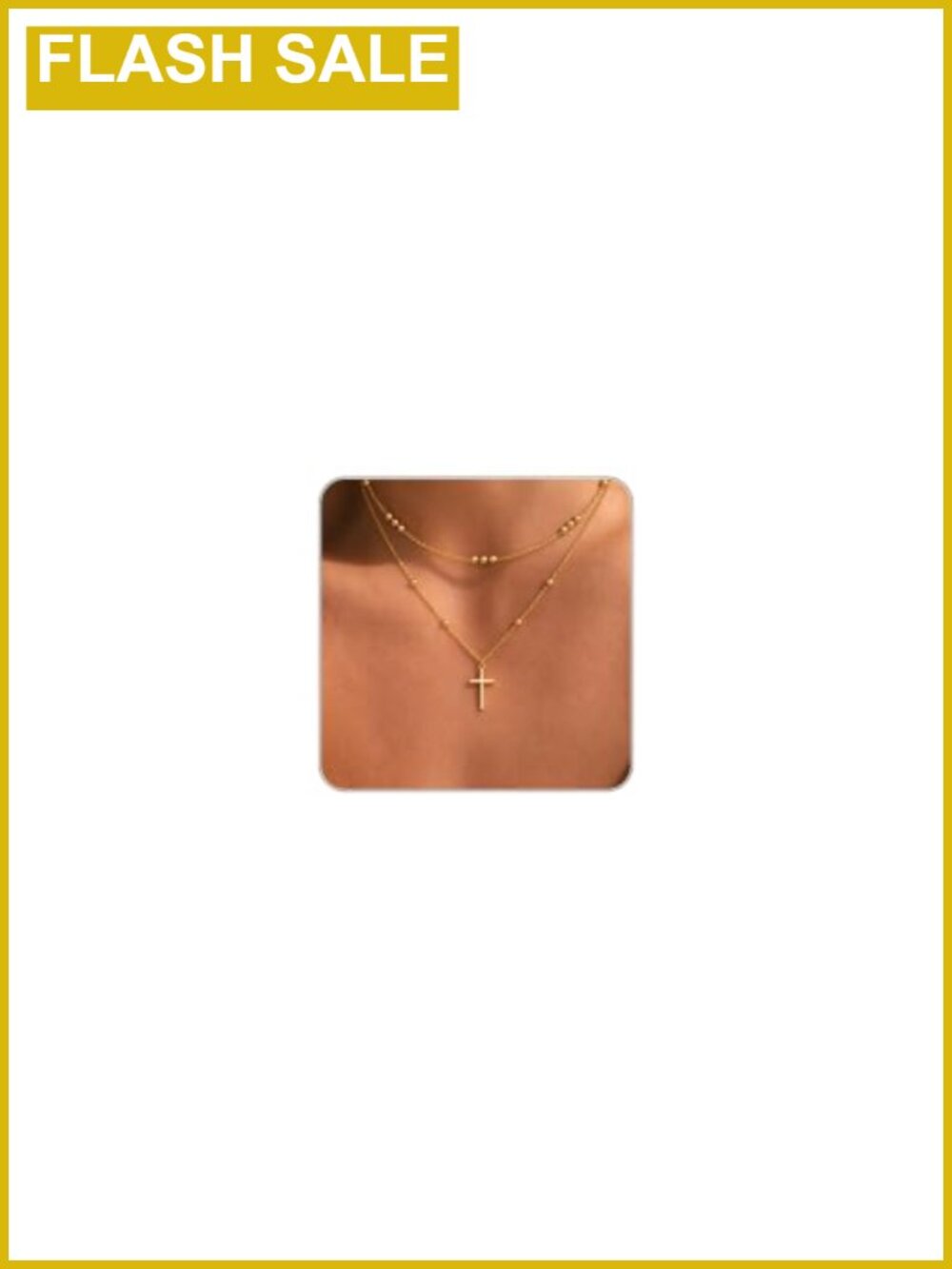 Dainty 14K Gold Plated Cross Necklace Layered Stack 16.5 in